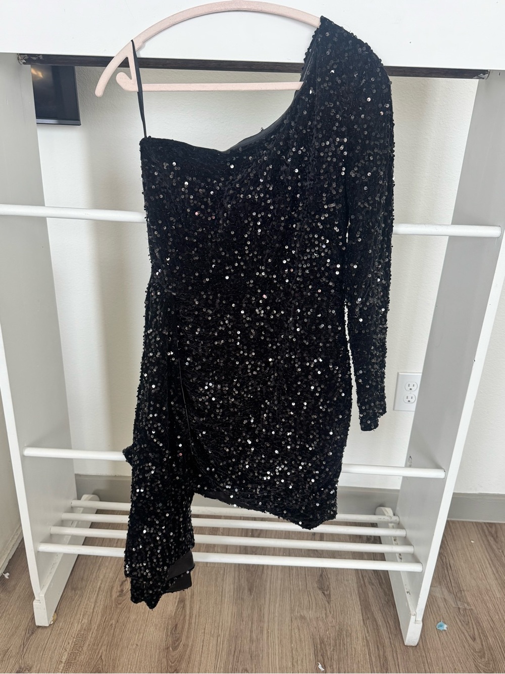 Club L London Black One-Shoulder Sequin Dress